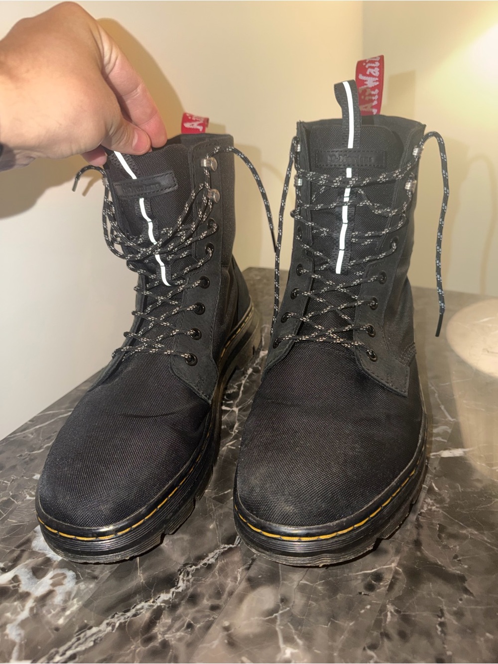 LIMITED EDITION - HERSCHELxDr Martens Black Canvas Boots Yellow Stitching. MINT